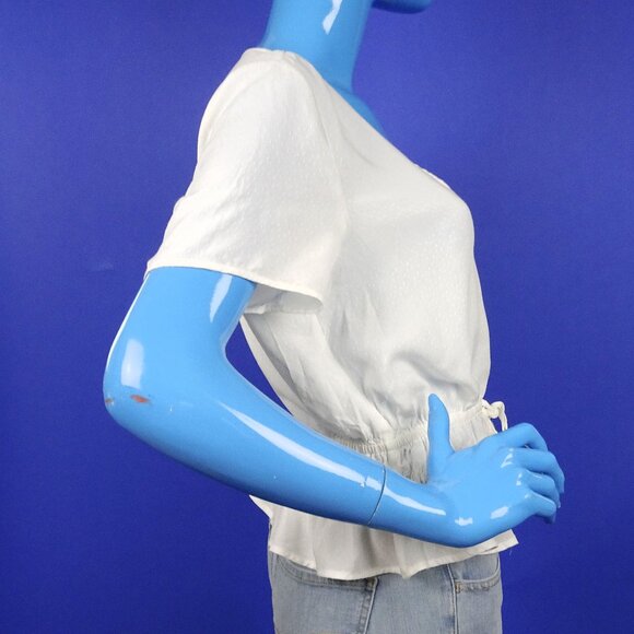 H&M White Low Cut Peasant Blouse Top Shirt 8 40 M Festival Boho Ruffle Hem Prair - Picture 5 of 6